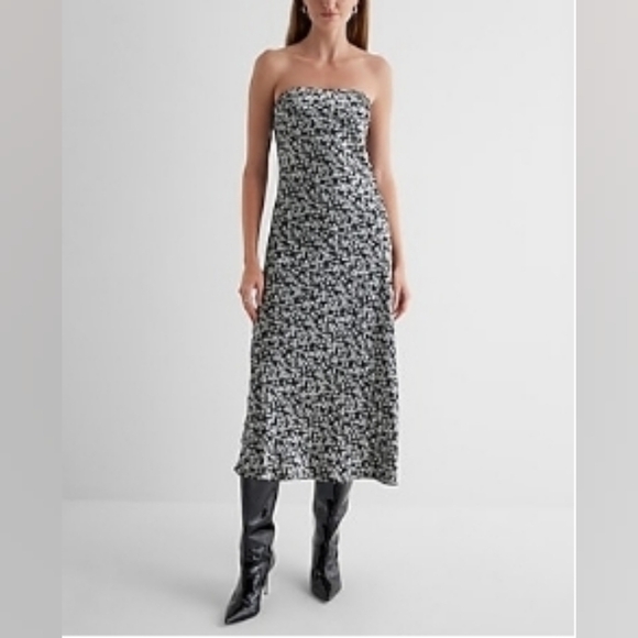 Express Floral Satin Strapless Midi Slip Dress - Picture 1 of 7